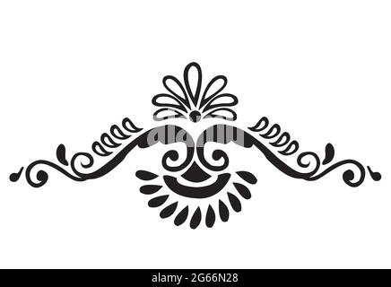 Indian Cultural Beautiful Alpona design concept of floral art isolated on black and white background Stock Vector