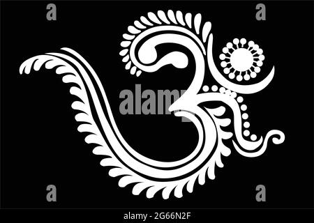 Indian Cultural Om design concept with flower petals isolated on black background Stock Vector