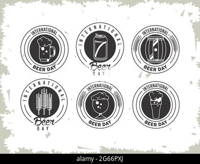 six beers emblems Stock Vector