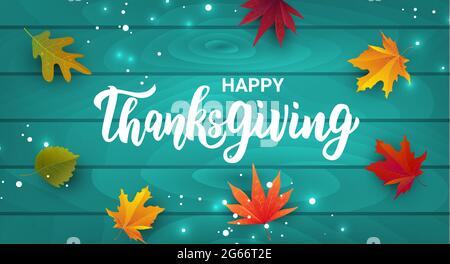 Happy Thanksgiving hand lettering text. Greeting card for Thanksgiving day celebration. Stock Vector