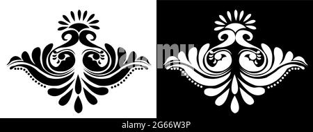 Indian Cultural Beautiful Alpona design concept of floral art isolated on black and white background Stock Vector