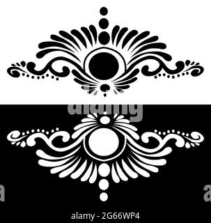 Indian Cultural Beautiful Alpona design concept of floral art isolated on black and white background Stock Vector