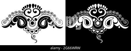 Indian Cultural Beautiful Alpona design concept of floral art isolated on black and white background Stock Vector