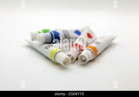 Group shot of watercolor stacks on white background Stock Photo