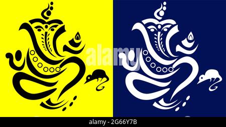 Lord ganesh vector design concept of floral art and petals isolated on black and white background Stock Vector
