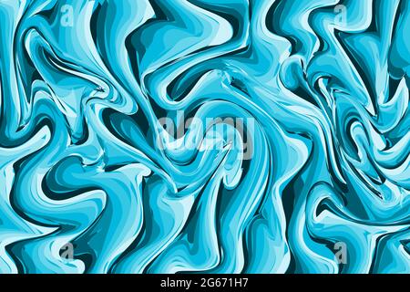 Dark and light blue mixed marble texture background. Liquid effect backdrop. Imitation of oil painting. Marbling surface vector illustration. Easy to Stock Vector