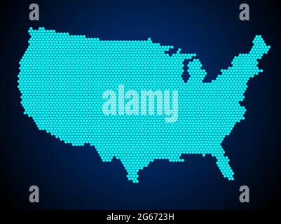 Honey Comb or Hexagon textured map of USA Country isolated on dark blue background - vector illustration Stock Vector