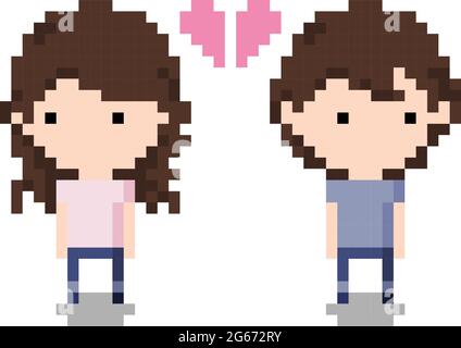 Couple Breaking up Icon, Pixel 8 bit style Stock Vector