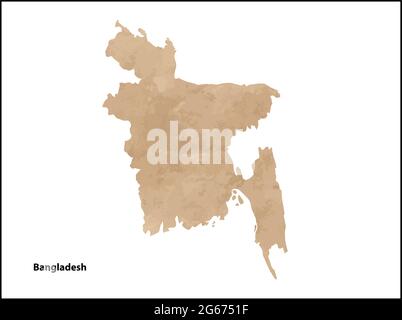 Old vintage paper textured map of Bangladesh Country - Vector illustration Stock Vector