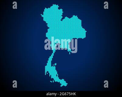 Honey Comb or Hexagon textured map of Thailand Country isolated on dark blue background - vector illustration Stock Vector