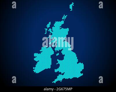 Honey Comb or Hexagon textured map of United Kingdom Country isolated on dark blue background - vector illustration Stock Vector