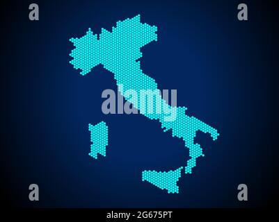 Honey Comb or Hexagon textured map of Italy Country isolated on dark blue background - vector illustration Stock Vector