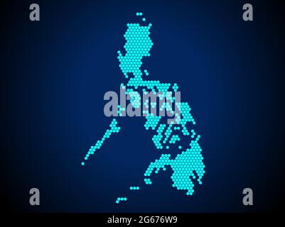 Honey Comb or Hexagon textured map of Philippines Country isolated on dark blue background - vector illustration Stock Vector