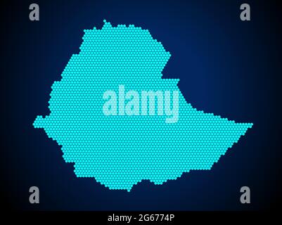 Honey Comb or Hexagon textured map of Ethiopia Country isolated on dark blue background - vector illustration Stock Vector