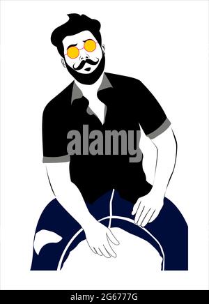 Indian Stylish man sitting with yellow sun glasses - vector illustration art Stock Vector