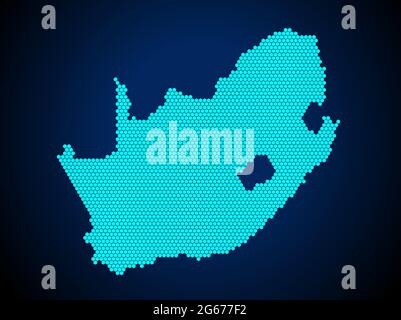 Honey Comb or Hexagon textured map of South Africa Country isolated on dark blue background - vector illustration Stock Vector