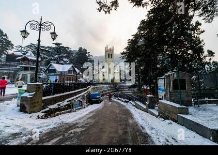 Latest views of Snowfall in Shimla Stock Photo