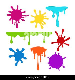Vector illustration collection of bright colorful paint spots and splatters Isolated on white background. Stock Vector
