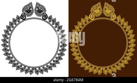 Beautiful peacock round frame design concept isolated on white background Stock Vector
