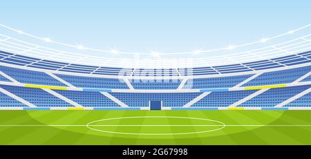 Sports Stadium With Soccer Goal Vector Illustration Soccer Field And Stadium Football Arena With Gate Stock Vector Image Art Alamy