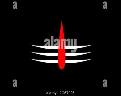 Lord Shiva's Red tilak with white stripes isolated on Black background Stock Vector