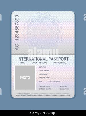 Vector illustration of open passport template. Document for travel concept, passport sample. Stock Vector