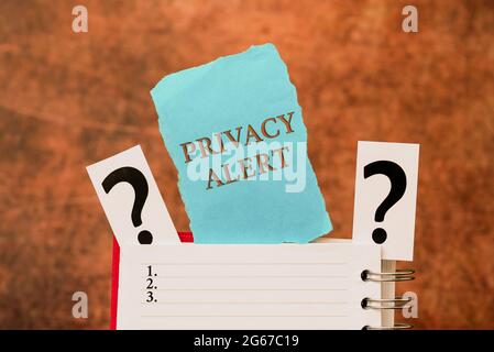Writing displaying text Privacy Alert. Word for warns the user from the risk that may steal your data Brainstorming The New Idea Of Solutions And Stock Photo
