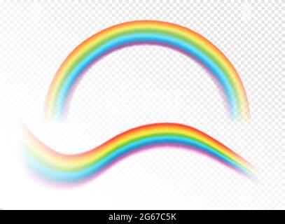 Vector illustration of realistic rainbows on the transparent white background. Stock Vector