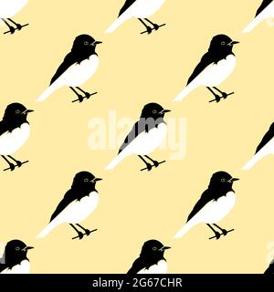 Variable wheatear bird isolated on color background is in Seamless pattern Stock Vector