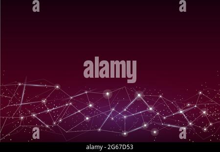 Vector illustration of abstract background, dark pink color with sparkles, polygons, technology communication data concept. Stock Vector