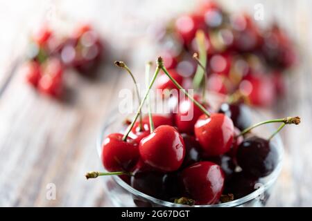 close up to a bowl of cherries, summer fruits Stock Photo