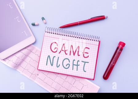 Conceptual display Game Night. Business overview usually its called on adult play dates like poker with friends Advance Medical Technology Laboratory Stock Photo