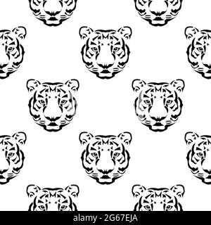 Graphic art of Tiger face is in Seamless pattern Stock Vector