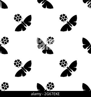 Beautiful black and white butterfly with love flower isolated on white background is in Seamless pattern Stock Vector