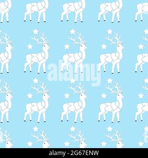 Blue winter reindeer folk vector seamless pattern. useful for holidays traditional wallpaper, backgrounds, gifts, packaging design and Surface designs Stock Vector