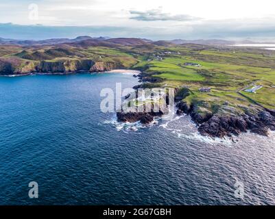 Aerial View of Fanad Head Lighthouse County Donegal Lough Swilly and Mulroy Bay. Stock Photo