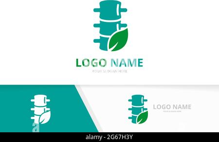 Spine and leaf logo combination. Eco vertebral column logotype design template. Stock Vector