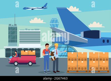 logistic workers in airport Stock Vector