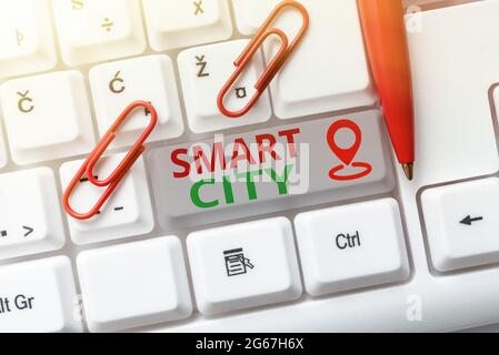 Conceptual display Smart City. Business approach an urban area that uses communication technologies to collect data Abstract Programmer Typing Stock Photo