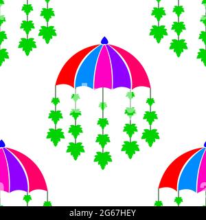 Autumn pattern from stylized yellow maple leaves and umbrellas seamless pattern. Vector drawing for design of textile, fabrics, wallpaper, packaging, Stock Vector