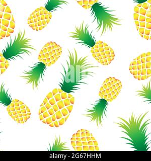 Pineapple seamless pattern on white background. Vector illustration in cartoon simple flat style. Stock Vector