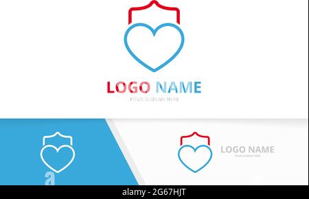 Vector heart and shield logo combination. Safe love logotype design template. Stock Vector