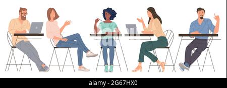 Young men and women working in office Stock Vector