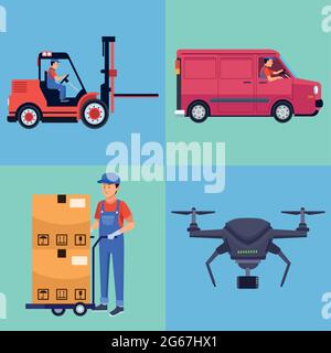 logistic three workers Stock Vector