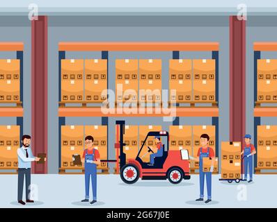 logistic workers in warehouse Stock Vector