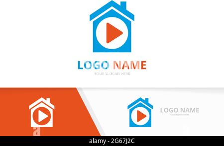 Real estate and record logo combination. House and button play logotype design template. Stock Vector