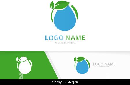 Premium water delivery logotype design template. Organic water and leaves logo. Stock Vector