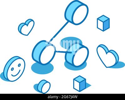 Share blue line isometric illustration. Forward message, arrow, feedback 3D banner template. Stock Vector