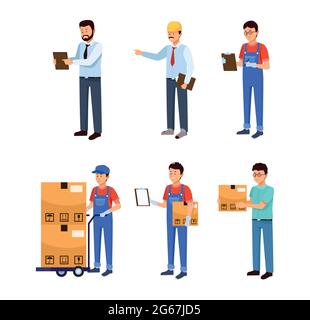 six logistic workers Stock Vector