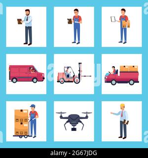eight logistic workers Stock Vector